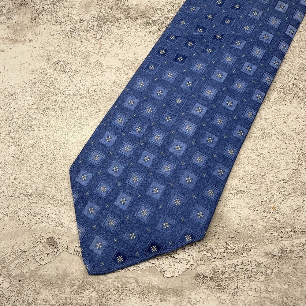 Tie Rack 100% Silk Tie Mens OS Blue Geometric Made In Italy Necktie 58x3.75"